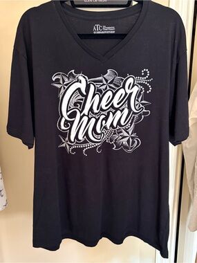 ATC Black V-Neck 'Cheer Mom' Graphic Tee with White Design